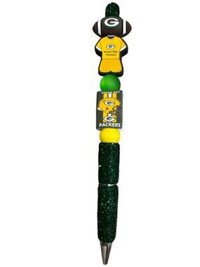 Green Bay Packers Glitter Pen With Beads & Team Logos For Writing Or Collecting